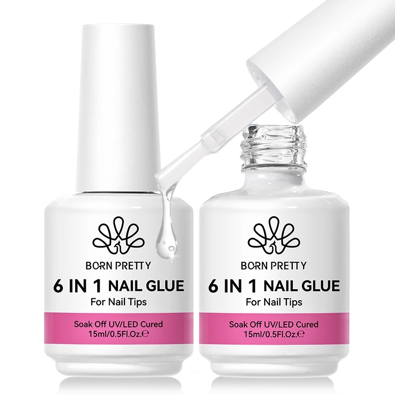 【Local】BORN PRETTY 6 in 1 Nail Glue Gel Soft Tips กาวฐาน Top Coat Rhinestone Gel Polish Nail Strengthener