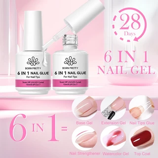 【Local】BORN PRETTY 6 in 1 Nail Glue Gel Soft Tips กาวฐาน Top Coat Rhinestone Gel Polish Nail Strengthener