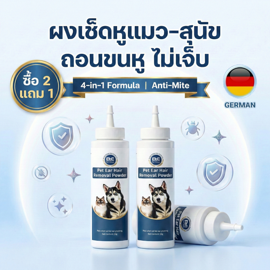 PetClear ผงถอนขนหูสุนัข แมว ผงเช็ดหู กำจัดไรหู ลดกลิ่นเหม็น สูตรอ่อนโยน ถอนง่ายไม่เจ็บ (30g)