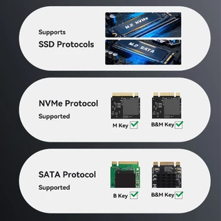 ACASIS USB3.2 M.2 NVME/SATA SSD Enclosure,USB 20Gpbs /10Gpbs M.2 NVMe SSD เป็นอะแดปเตอร์ USB/อ่านใช้งานร่วมกับ 2242/60/80 SSD สําหรับคอมพิวเตอร์/แล็ปท็อป Plug And Play