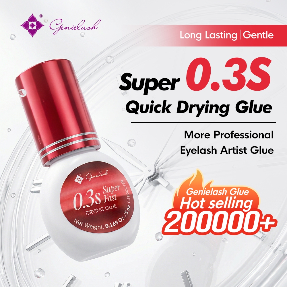 Genielash 0.3 วินาทีกาวต่อขนตาแห้งเร็ว, Hold & Long Retention, 5ml Professional Black Lash กาวสําหรับขนตาส่วนบุคคล, Pro ช่าง Us