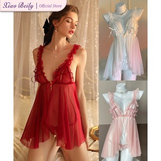 XiaoBeily Front Buttons Sexy Lingerie Set Lace Dress Sex Nightdress Nightwear Nighties For Women