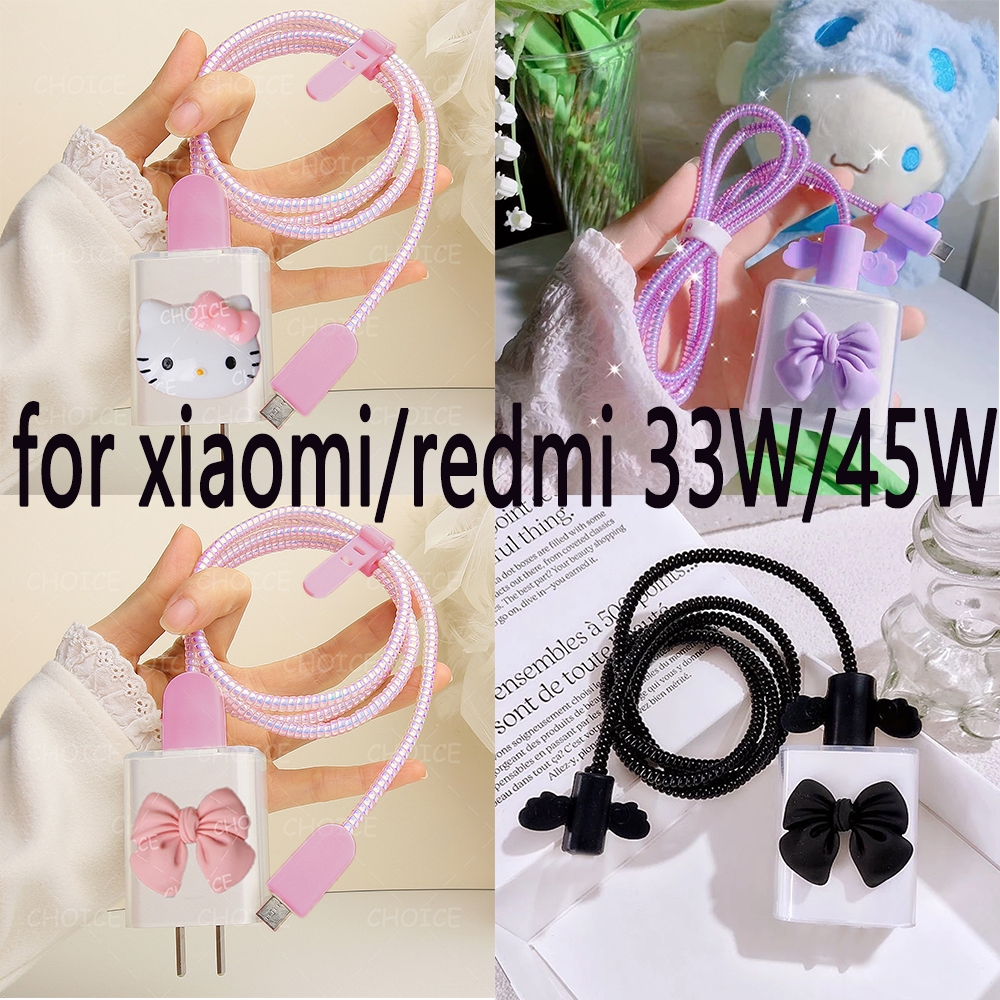 ใช้งานร่วมกับสําหรับ XIAOMI 33W สีแดง mi 45W Charger Protector ชุดการ์ตูน Charger Case Android Type 