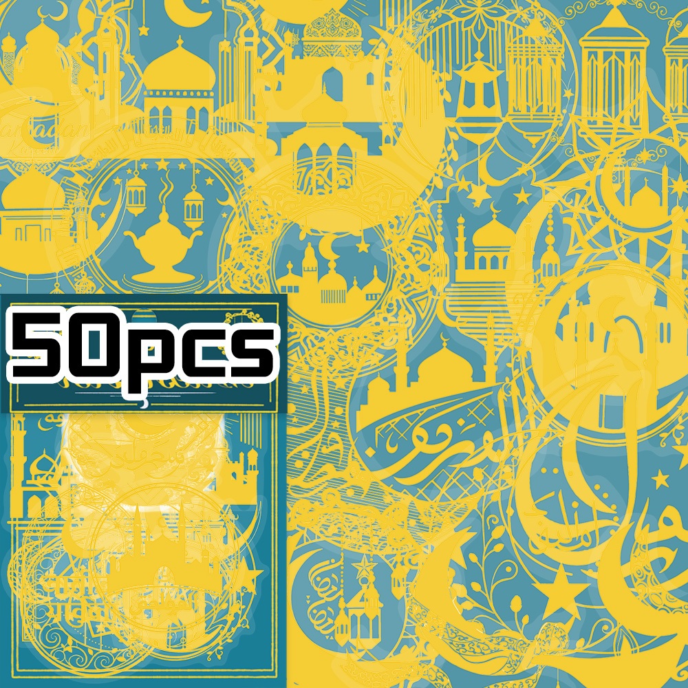 50 ชิ้นปั๊มร้อน eid mubarak สติกเกอร์แพ็ค non-repeatable เหมาะสําหรับหนังสือเครื่องเขียนไดอารี่อุปกร