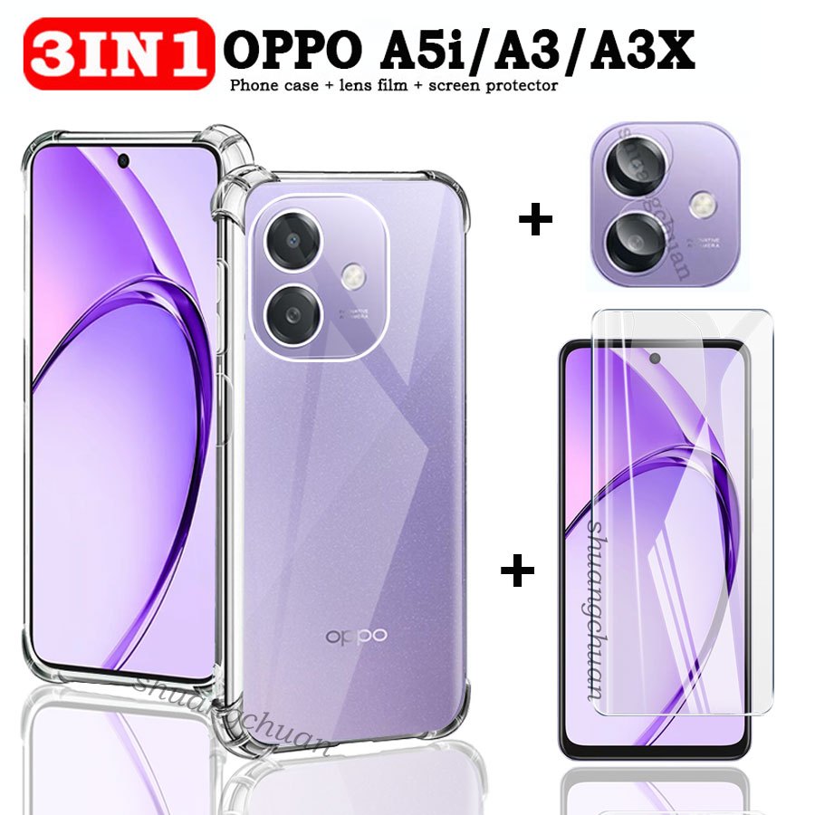 3IN1 สําหรับ OPPO A5i ความเป็นส่วนตัวฟิล์มกระจกนิรภัย A5i ฟิล์มป้องกันหน้าจอ OPPO A3 A3X สี่มุมหนา A