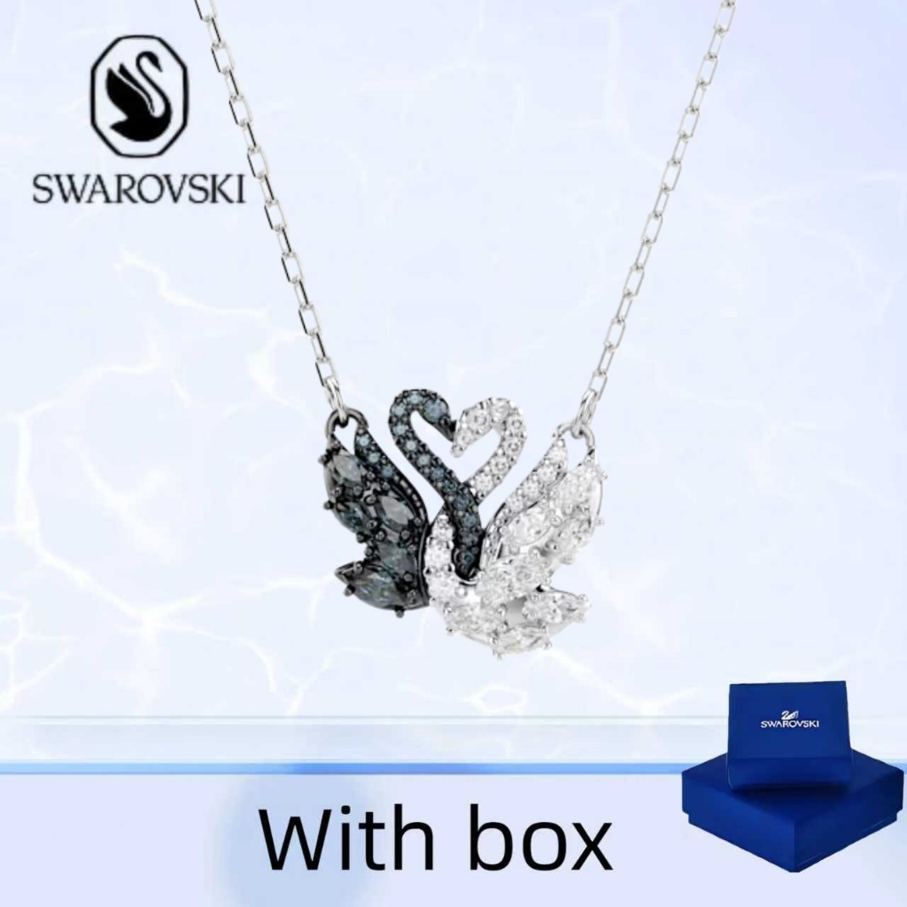 SWAROVSKI สวารอฟสกี้ (พร้อมกล่อง) ซื้อสร้อยคอเครื่องประดับเงินแท้ สร้อยคอจี้หงส์ดําผสมโลหะเสร็จสิ้น