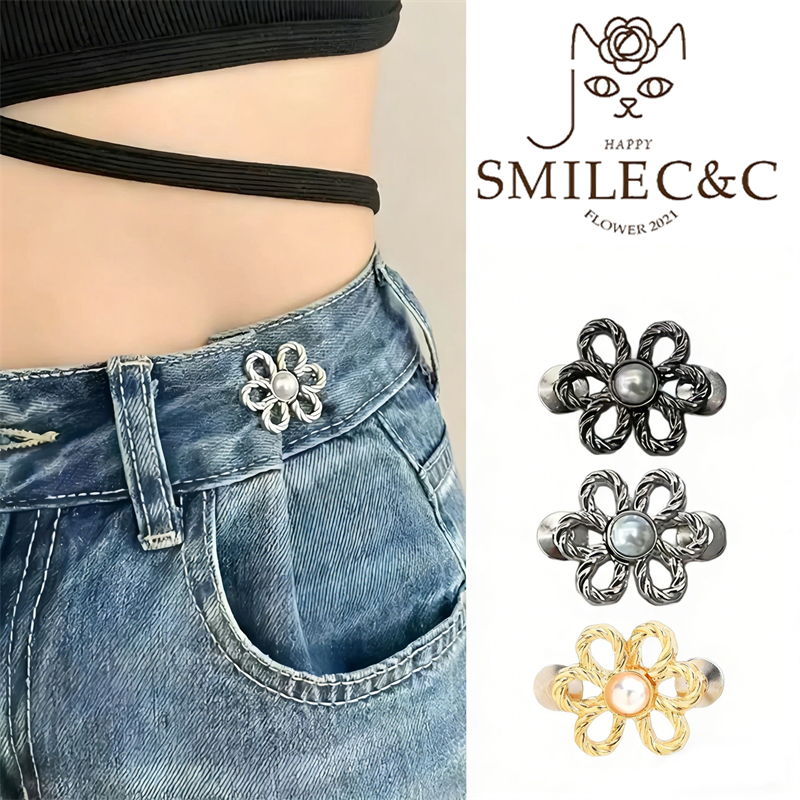 SmileFairyCC【COD & พร้อมส่ง】กางเกงยีนส์ลดเอว ดีไซน์พิเศษปุ่มกระชับเอวแบบดอกไม้