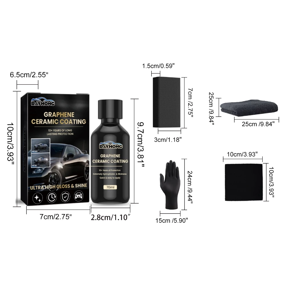 Rayhong 70ml Car Coating Liquid Graphene น้ํายาเคลือบเซรามิก ป้องกันรอยขีดข่วน ติดทนนาน สําหรับรถยนต์ Car Restoration Spray Car Coating Spray thumbnail 10