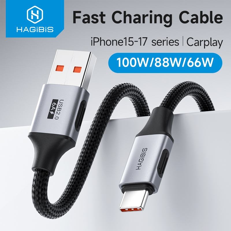 Hagibis สาย USB C USB A ถึง USB C สายชาร์จชาร์จเร็ววันที่ความเร็วสูงสําหรับ iPhone 17 16 Pro iPad Pixel Samsung Carplay