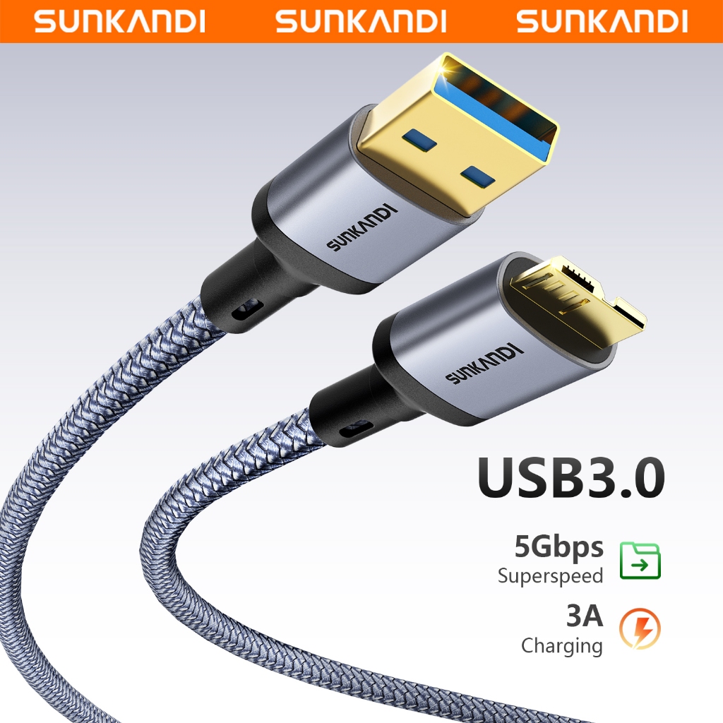 SUNKANDI สายฮาร์ดไดรฟ์ USB 3.0 เป็น Micro B สําหรับกล้องฮาร์ดไดรฟ์ภายนอก HardDrive