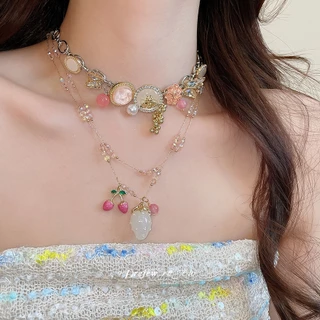 เดรช ผีเสื้อ พลอยเทียม สร้อยคอผู้หญิงหลายสีนางฟ้าออกแบบหวานแฟชั่นทุกวันอินเทรนด์อุปกรณ์เสริมคอ