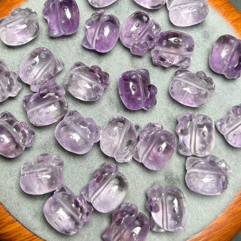 ธรรมชาติ Amethyst KT หัวแมวประมาณ 14 มม. Through Hole แกะสลักชิ้นคริสตัล Hand-Made เครื่องประดับ diy อุปกรณ์เสริม Simple All-Match ของขวัญ