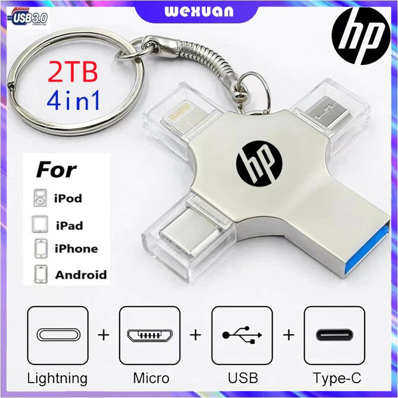 HP 4in1 3.0 ความเร็วสูง U ดิสก์ USB Flash สําหรับ iOS iPhone iPad Android 2TB/1TB/512GB/32GB แฟลชไดร
