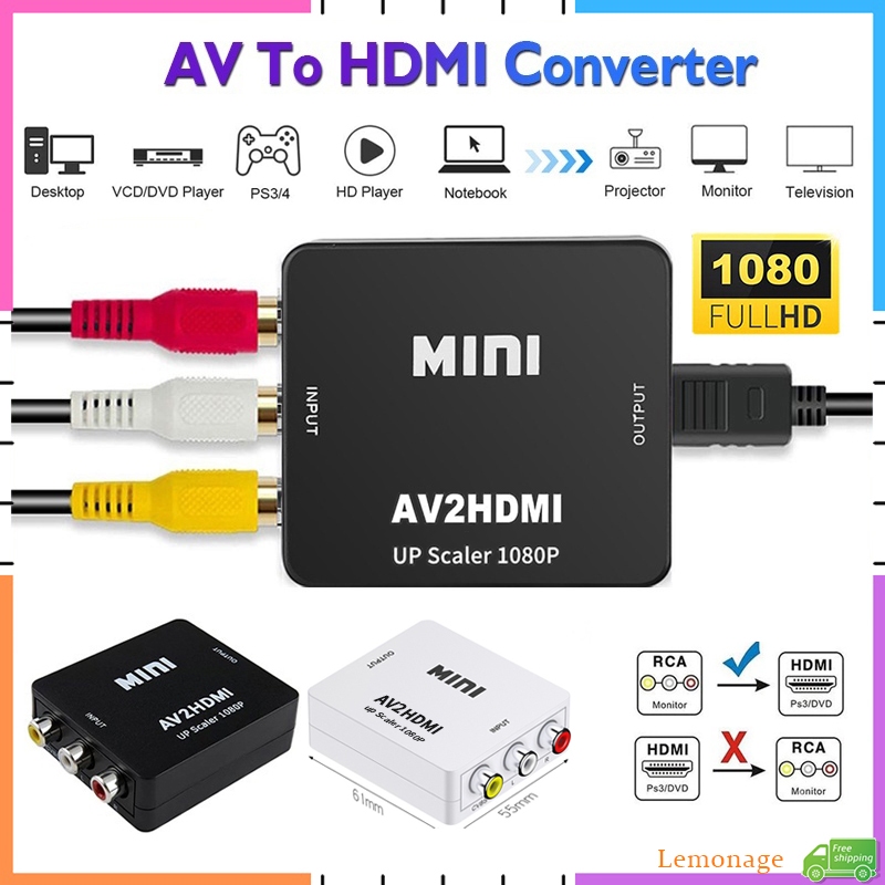 คลังสินค้าพร้อมAV RCA to HDMI Converter 1080P Mini RCA Composite CVBS AV2HDMI Video Audio Adapter Retro เกม/TV/PS1/PS2/DVD/PAL/NTSC