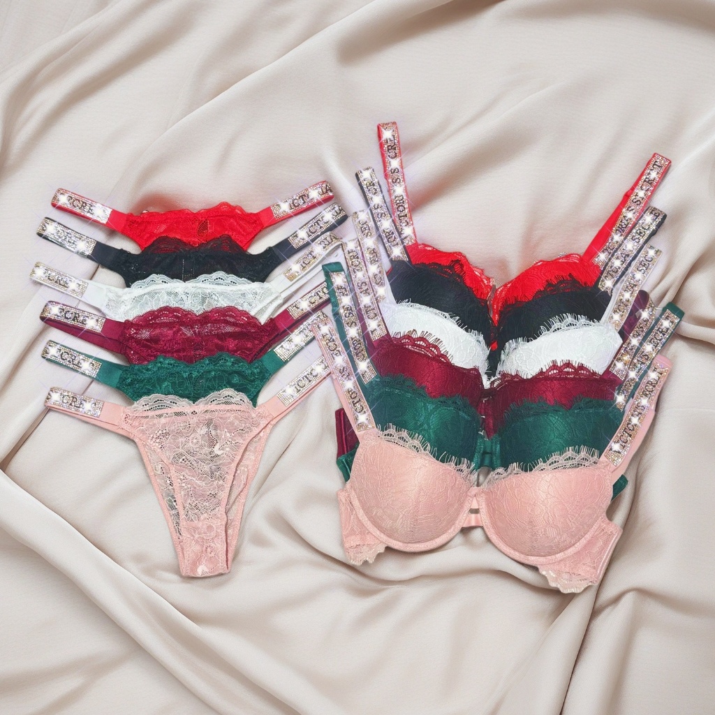 [2026 ใหม่ ] Golden Rhinestone Lace ชุดชั้นในเซ็กซี่ชุด Push-up 3/4 Cup Bra พร้อมกางเกงบิกินี่เซ็กซี่ FFWDF EAXE