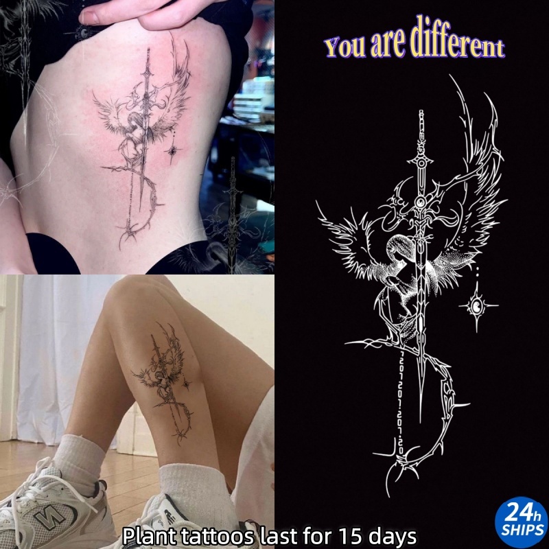 สักรูปแบบแองเจิลทดลองสาวเซ็กซี่เอวพืชสักสติกเกอร์รอยสักกันน้ําติดทนนาน15วันสติกเกอร์ผิวรอยสักปลอมชั่วคราว