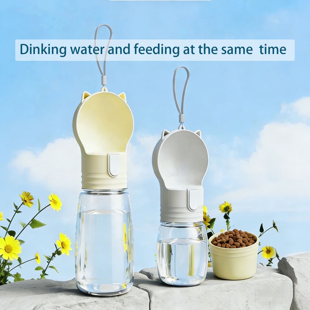 2 in 1 Portable Travel Pet Feeder สุนัขขวดน้ํา Leakproof Drink Feeder Water และ Food Dispenser