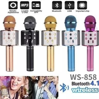 WSTER งานแท้100% ไมค์คาราโอเกะ WS-858 ไมโครโฟนไร้สาย ร้องคาราโอเกะได้ เปลี่ยนเสียงได้ 5 เสียง พร้อมฟังก์ชั่นหลากหลาย