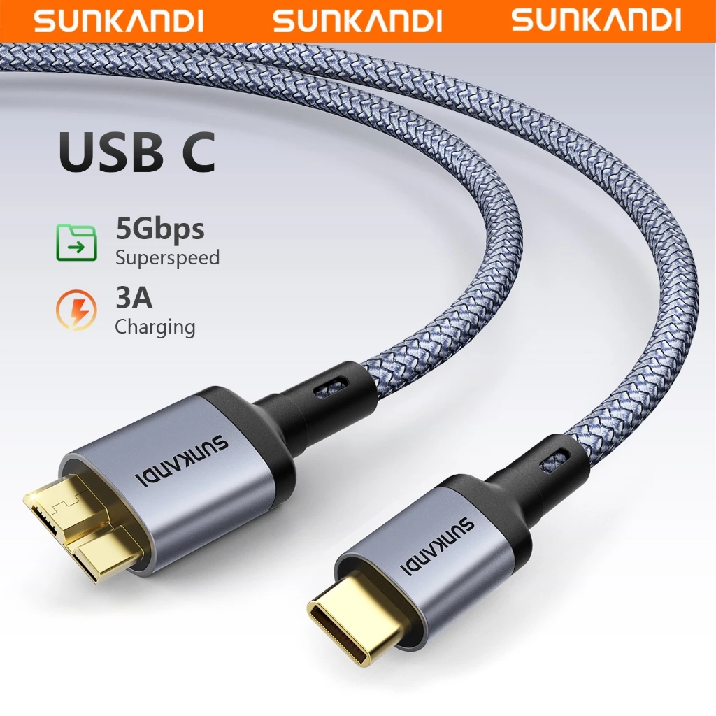 SUNKANDI สายฮาร์ดไดรฟ์ USB C ถึง Micro B ขั้วต่อเคลือบทองสําหรับกล้อง ExternalHard Drive แล็ปท็อป HUB