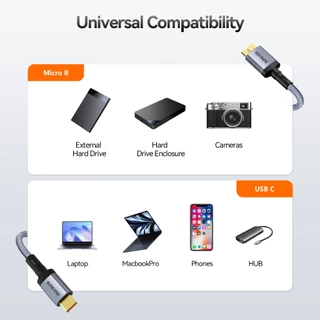 SUNKANDI สายฮาร์ดไดรฟ์ USB C ถึง Micro B ขั้วต่อเคลือบทองสําหรับกล้อง ExternalHard Drive แล็ปท็อป HUB