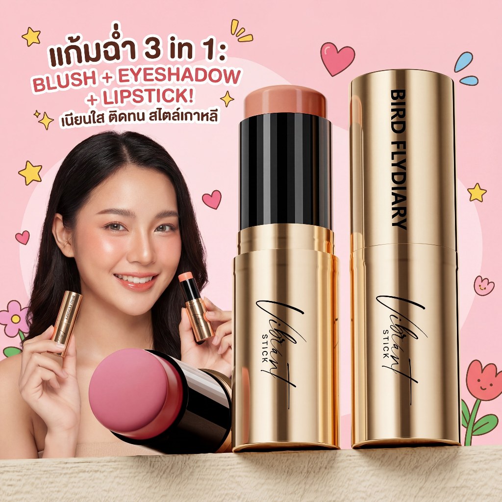 BFD บลัชสติ๊ก Blush Stick 3in1 ทาแก้ม ตา ปาก เนื้อครีม สีชัด ติดทนนาน กันน้ำ เกลี่ยง่าย 7.5g แท้