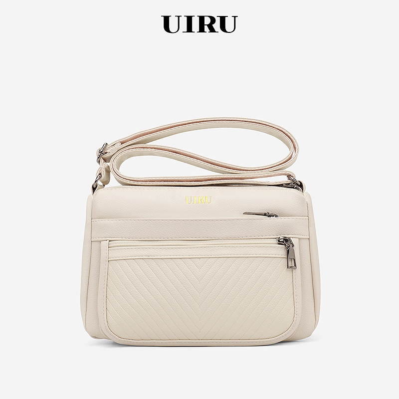UIRU กระเป๋าสะพายไหล่ข้างผู้หญิง หนังPU มินิมอล ปรับสายได้ มีซองซิป เหมาะใช้งานประจำวัน