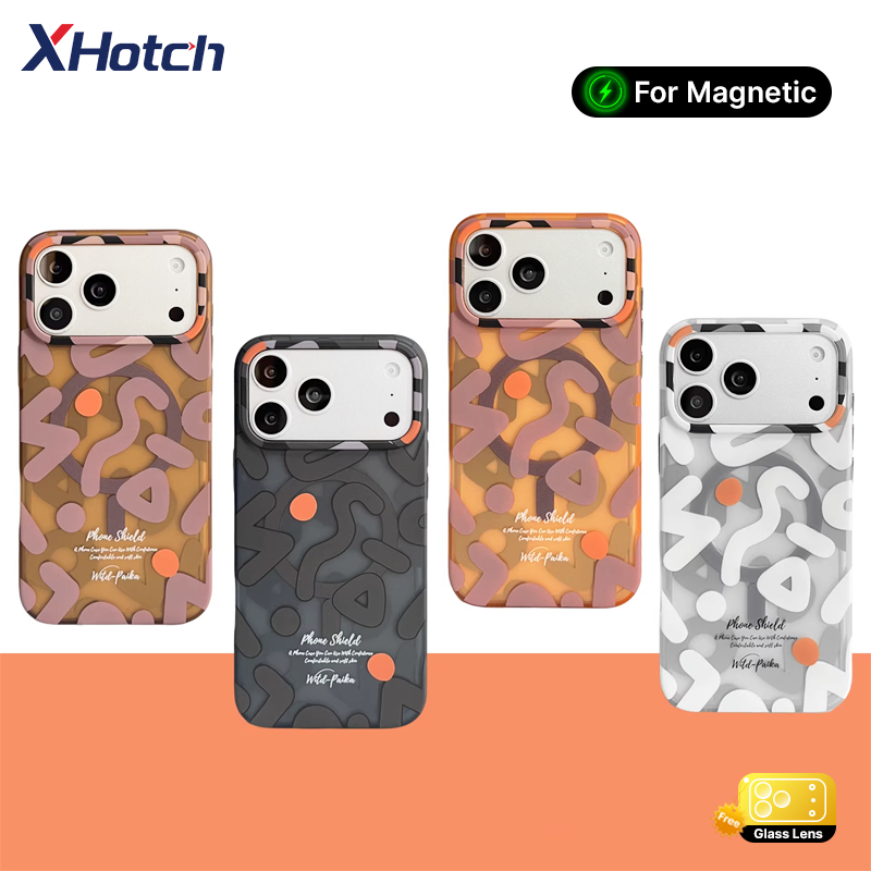 XHotch สําหรับแม่เหล็กสี Graffiti เคสโทรศัพท์สําหรับ iPhone 17 16 15 14 13 12 Pro Max Plus กรอบ TPU อ่อน + ฝาครอบพีซีแข็งการ์ตูนแม่เหล็ก Matte ปลอกป้องกันโปร่งใส