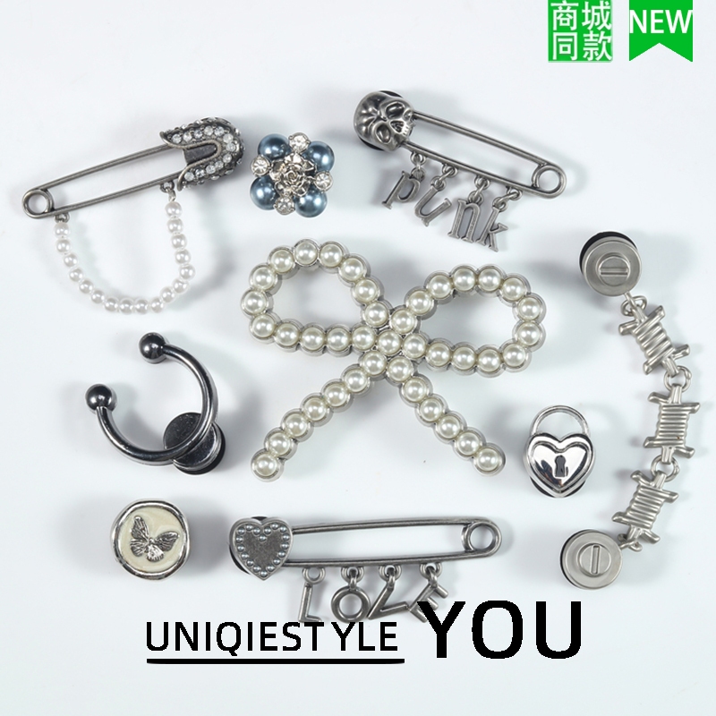รองเท้ารู รองเท้าดอกไม้ อุปกรณ์ตกแต่ง DIY Zhibixing รูปแบบใหม่ Silver Bow Combine Pin