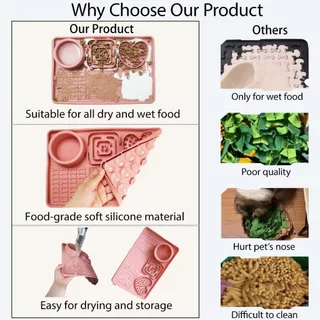 เลียแผ่นเสื่อ6 ใน 1สีแดงสีส้มสําหรับเนยโยเกิร์ตถั่วลิสงอาหารแช่แข็ง,สุนัขช้าป้อนปริศนาชาม,ซิลิโคนกันลื่นสัตว์เลี้ยงรักษาเสื่อให้อาหาร,พับชามน้ําสุนั