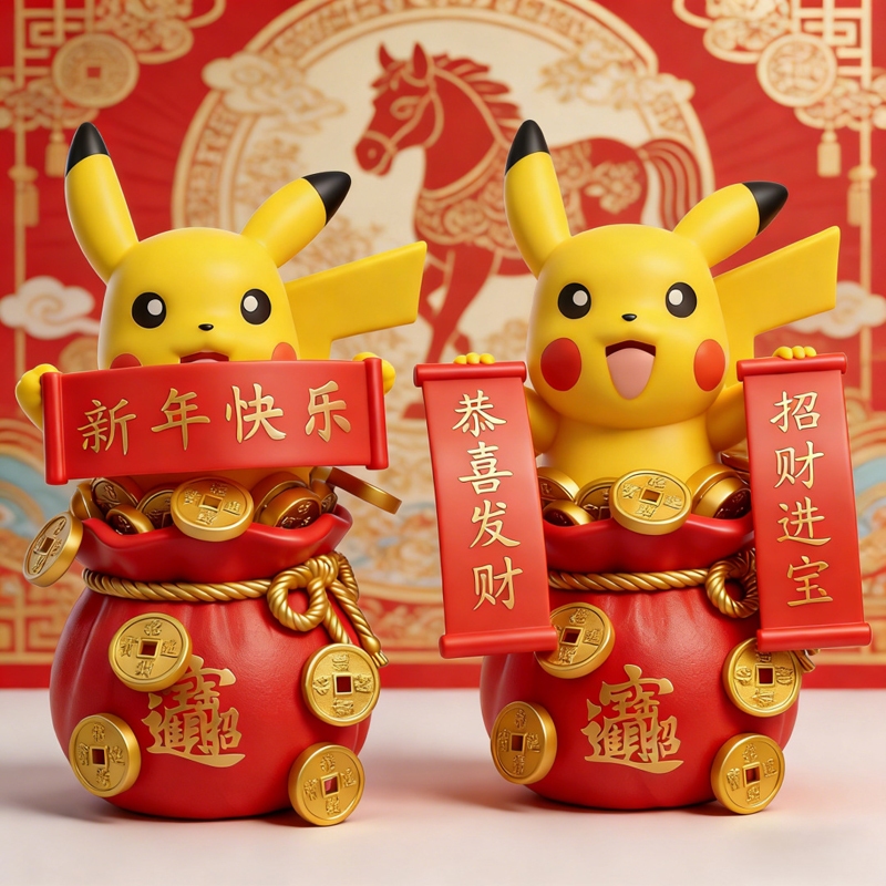 Kawaii Pikachu สวัสดีปีใหม่! รูปอะนิเมะของเล่นเด็กห้องนั่งเล่นเดสก์ท็อปตกแต่งประติมากรรม in-vehicle เครื่องประดับ Periphery คอลเลกชันของขวัญ