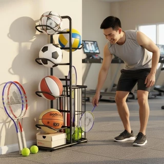 COD 8 ชั้นแหวนเก็บบาสเกตบอลฟุตบอลวอลเลย์บอลรักบี้ Ball Organizer Rack 8 ชั้น Cube แนวตั้ง Cube แนวตั้ง-ZYE