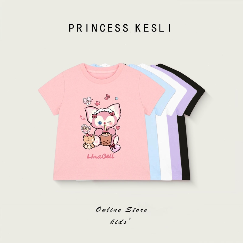 Princess Kesli เสื้อยืดเด็กผู้หญิง รูปแบบการ์ตูนพิมพ์ แบบเกาหลี ายแขนสั้นเสื้อยื เสื้อยืดเด็ก เสื้อเด็ก 2-12 ปี