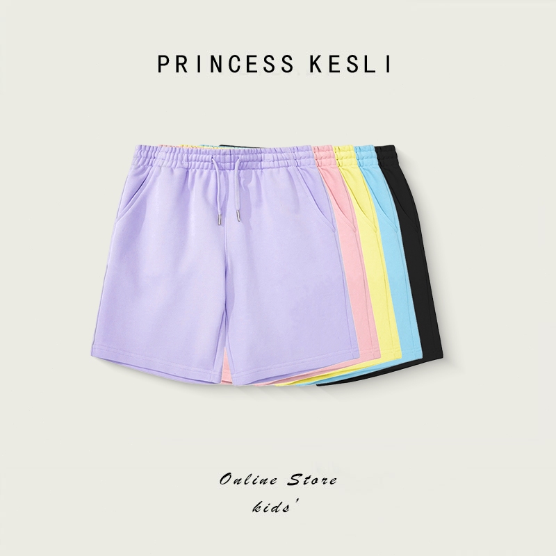 Princess Kesli กางเกงขาสั้นเด็ก ใส่เย็นสบาย แบบกีฬาลำลองบางๆ ผ้านิ่ม พร้อมเชือก  กางเกงขาสั้นเด็กหญิง 2-12ปี