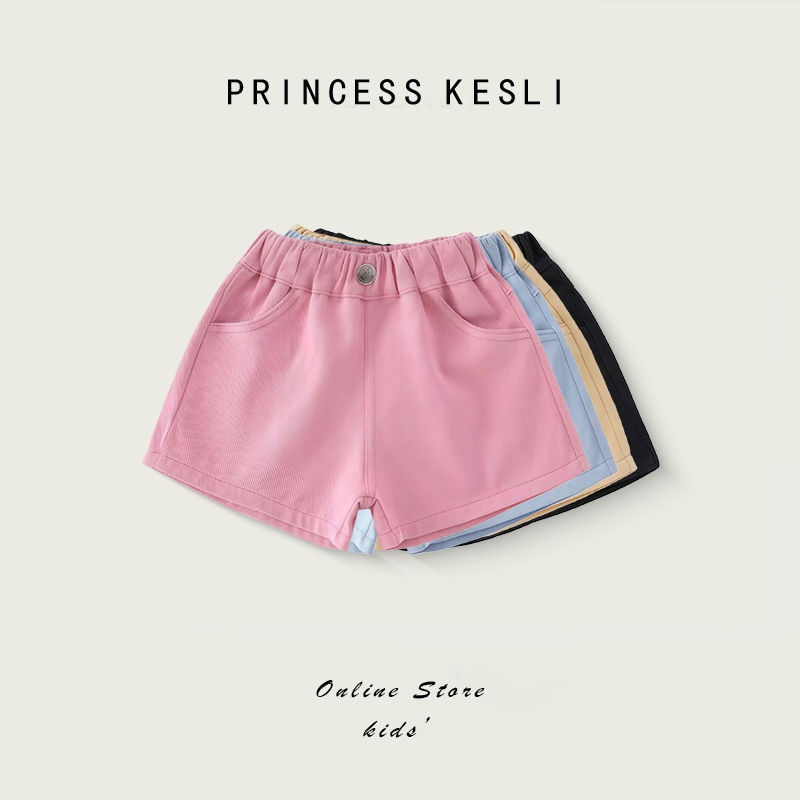 Princess Kesli กางเกงขาสั้นเด็กหญิง สีพื้น เอวยางยืด ใส่สบาย สไตล์เรียบง่าย กางเกงขาสั้นเด็ก 2-12 ปี