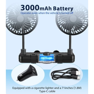 OATSBASF พัดลมติดรถยนต์ที่นั่งด้านหลังคู่พัดลมชาร์จ USB พัดลมระบายความร้อนด้วยอากาศ
