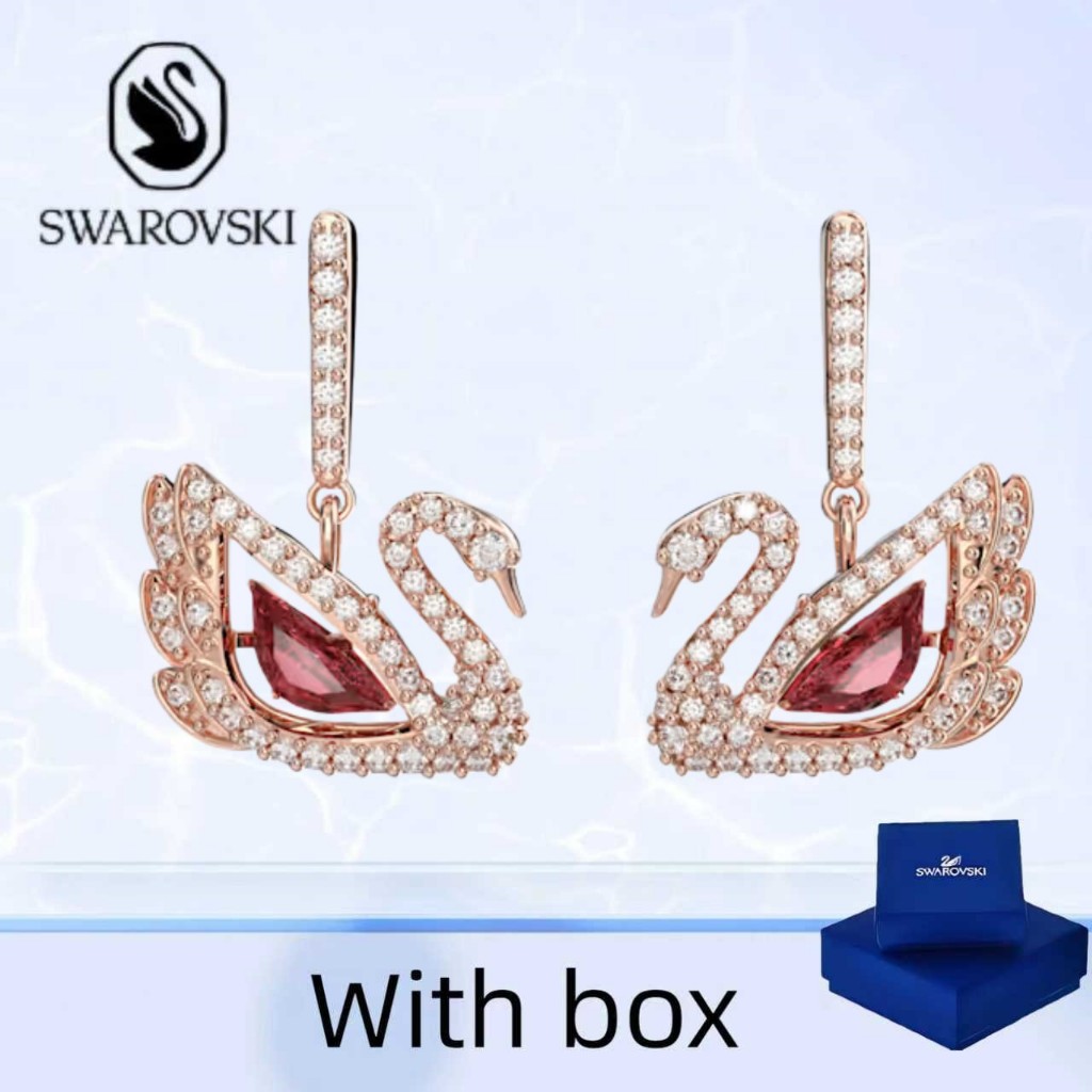 ต่างหู Swarovski ทรงหยดน้ำ สีโรสโกลด์ เครื่องประดับเงินแท้ พร้อมกล่อง