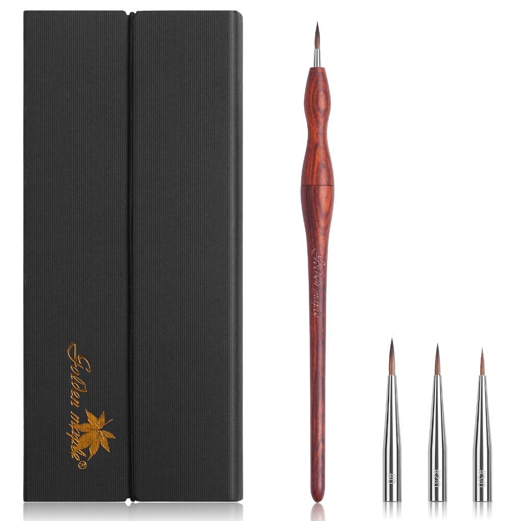 หัวแปรงเปลี่ยนได้สีทองเมเปิ้ล 4 | แปรง Kolinsky Sable พร้อมด้ามจับ Rosewood