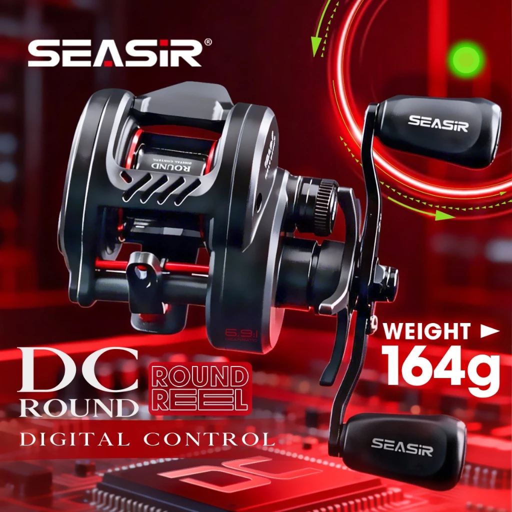 กลองรีล DC-ROUND จาก SEASIR ทำจากทองเหลือง เกียร์ทนทานต่อน้ำเค็م เหมาะสำหรับการพายระยะไกลและตกปลาในน้ำจืดและน้ำเค็ม น้ำหนักเบาเพียง 164g