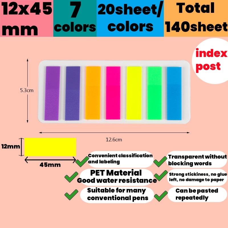 สติกเกอร์ดัชนีสีสติกเกอร์ฉลากเครื่องหมายการจัดหมวดหมู่โปร่งใสและกันน้ําสติกเกอร์เครื่องเขียนนักเรียนเหมาะสําหรับสํานักงานและโรง