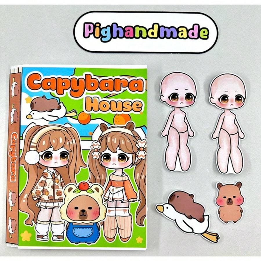 Capibala Gacha Doll House Sticker สมุดภาพหนังสือเงียบวัสดุแพ็คผลิตภัณฑ์ไม่สําเร็จรูป DIY การตัดและการผลิตที่ต้องการ