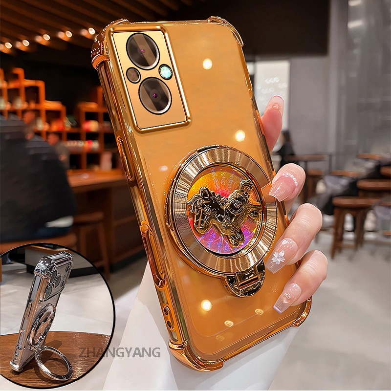 สําหรับ OPPO RENO 7Z 5G RENO 8Z 5G ขั้นสูงโปร่งใส Anti Drop เคสโทรศัพท์ความงาม 3D การ์ตูนเลเซอร์ขาตั้งโทรศัพท์ออกแบบใหม่