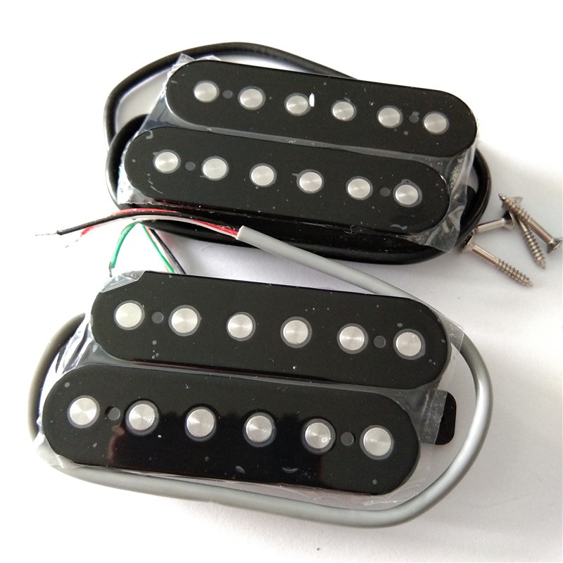 สีดํา 2PCS พัดลม Fretted 6 สายกีตาร์ไฟฟ้า Double Coil Pickups สะพานและคอ Passived Pickups SD623