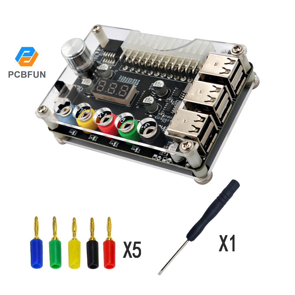 Pcbfun โมดูลอะแดปเตอร์เชื่อมต่อพาวเวอร์ซัพพลาย 24-pin Atx ปรับได้ 6 พอร์ต