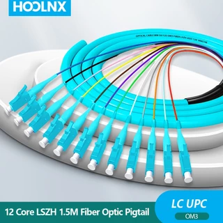 HOOLNX ไฟเบอร์ออปติก Pigtail Assemblies, 12 เส้นใย LC OM3 Multi Mode 50/125μm LSZH UPC Pigtails สําหรับ Fusion Splice ถาด 1.5 M