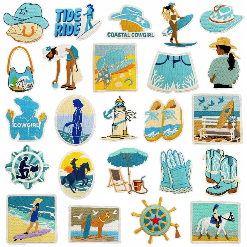 Coast Beauty Series ปักสติกเกอร์ผ้าปักกระเป๋าเสื้อผ้าผ้านวมกางเกงแพทช์รีดผ้า diy