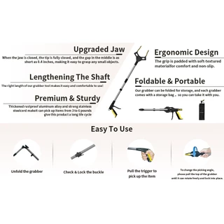 Gisung อุปกรณ์เก็บขยะแบบพับได้ Outdoor Grabber Stick Picking Tool Waste Gripper Grabber Reacher