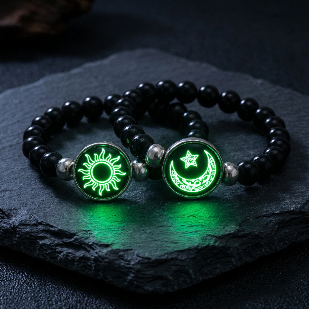 2 ชิ้น Royal Crown สีดํา Obsidian Turquoise คู่สร้อยข้อมือคริสตัล Accents Luminous Heart-Shaped สร้อยข้อมือแม่เหล็กเพื่อนที่ดีที่สุดปรับ Matching Spiritual เครื่องประดับสําหรับ Love