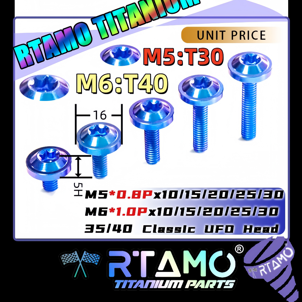 RTAMO Titanium Gr5 M5x10-30 M6x10-40 16D 5H T30 T40 Big UFO Head