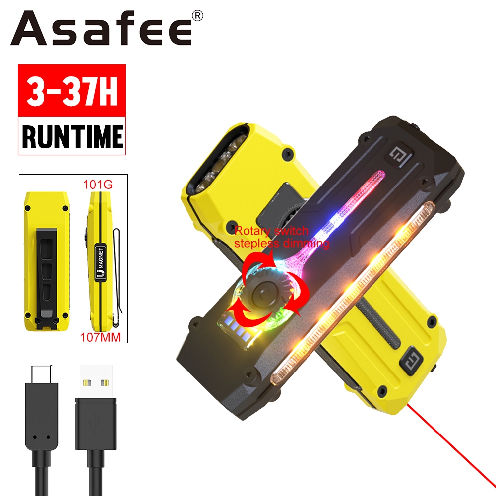 ASAFEE DT011 EDC ไฟตั้งแคมป์กลางแจ้ง RGB ไฟทํางานแม่เหล็ก UV & เลเซอร์ Type-C ชาร์จ IPX4 กันน้ําสําหรับตั้งแคมป์เดินป่าซ่อมฉุกเฉิน