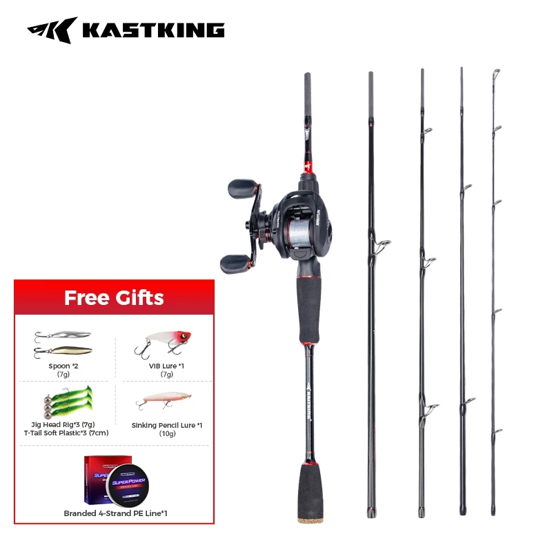 Kastking คันเบ็ดตกปลา แบบพกพา Combo Brutus Lure คันเบ็ดตกปลา และ Brutus Baitcasting Reel ชุดรอกตกปลา
